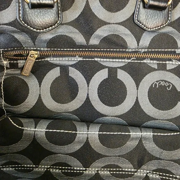 Coach Signature Op Art Satchel 12693 Black Gray Canvas Leather Handbag Purse - Picture 5 of 12